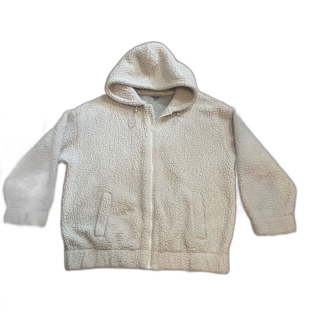 Aerie Sherpa Jacket Cream Hooded Zip Up Cozy Fleece Teddy Pullover Fall winter M